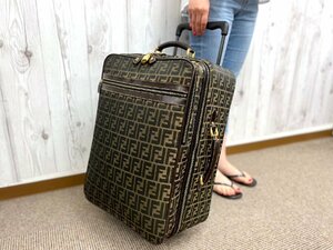  ultimate beautiful goods FENDI Fendi Carry case carry bag bag nylon canvas × leather tea × black A4 storage possible men's 72291