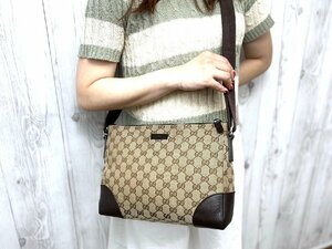 極美品 GUCCI グッチ GGキャンバス ショルダーバッグ バッグ キャンバス×レザー 茶系 メンズ 72116Y