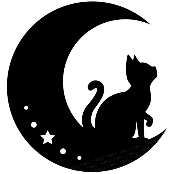 猫と月 カッティングステッカー ネコと月と星 黒 カーステッカー 転写シール 車・バイクなどのドレスアップや傷隠しに 横12cm×縦12.8cm