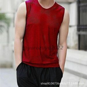 126-577-6 men's comfortable! ice mesh tank top [ red,L size ] man inner no sleeve underwear Match . sport.2