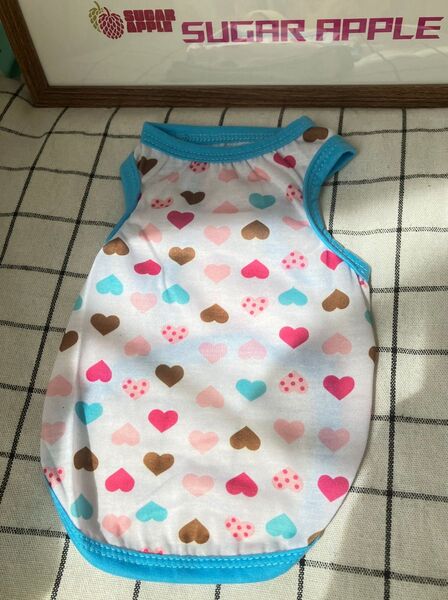 新品 ペットウエア 犬猫 洋服 ハート柄 シャツ タンクトップ ブルー S