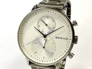 1円～ 中古 駆動OK BERING ベーリング ラウンド 13242-404 SS デイ デイト 3針 スモセコ 白文字盤 メンズ 腕 時計 クォーツ