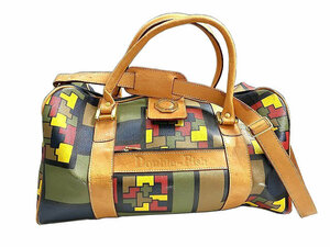 1 jpy ~ used Double-Fish double fish 2WAY Boston bag handbag PVC/ leather multicolor Gold metal fittings bag men's lady's 