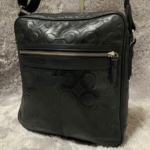 美品★COACH コーチ オプアート レザー ショルダーバッグ クロスボディ ブラック メンズ レディース ユニセックス 本革