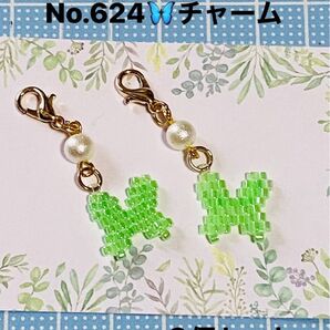 No.624☆バタフライ☆ライトグリーン☆チャーム☆2個セット☆ミユキビーズ☆デリカビーズ☆ハンドメイド