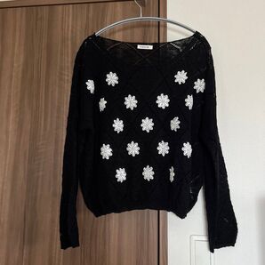 夏ニット セーター M-L クローズアップ トップス 長袖