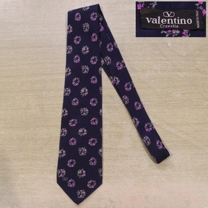 Valentino Cravatte Valentino Италия производства 80's Old Vintage шелк галстук темно-синий розовый цветочный принт F прекрасный товар 