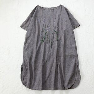 SunnyClouds サニークラウズ ねじ花 チュニック ワンピース 刺繍 花柄 コットン100% ゆったり 大きいサイズ グレー LT