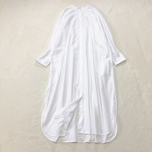 23区 シャツ ワンピース ロング バンドカラー ホワイト白 コットン100% 長袖 サイドスリット 大きいサイズ 46 3XL 