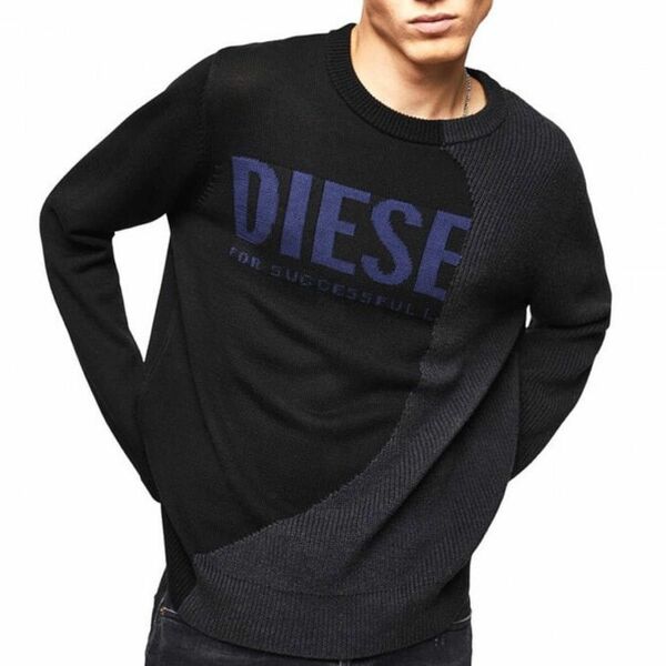 ニット セーター ウール 長袖 S 黒 クルーネック DIESEL