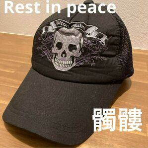 Rest in peace ドクロ　髑髏　刺繍　キャップ　スナップバック