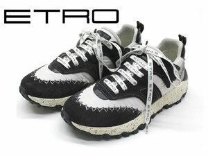 13万新品◆43=28cm【ETRO】エトロ ターコイズスタッズ付きスエードフリンジスニーカー 黒白系 1円