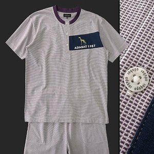  new goods 1.4 ten thousand Adabat deer. . check Henley neckline short sleeves setup pyjamas L purple white [J44715] spring summer adabat T-shirt pants 