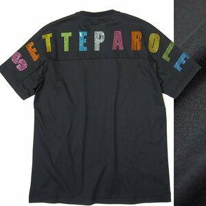 新品 2.6万 セッテパローレ 日本製 ラインストーン ロゴ Tシャツ 46 (M) 黒 【I50642】 SETTE PAROLE 春夏 サマー メンズ カットソー