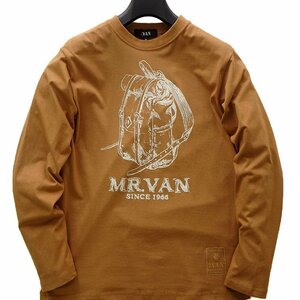 新品 ミスターヴァン 24年春夏 リュックサック プリント カットソー M 茶 【va1741052_48】 MR.VAN メンズ 長袖 Tシャツ ロンT アウトドア