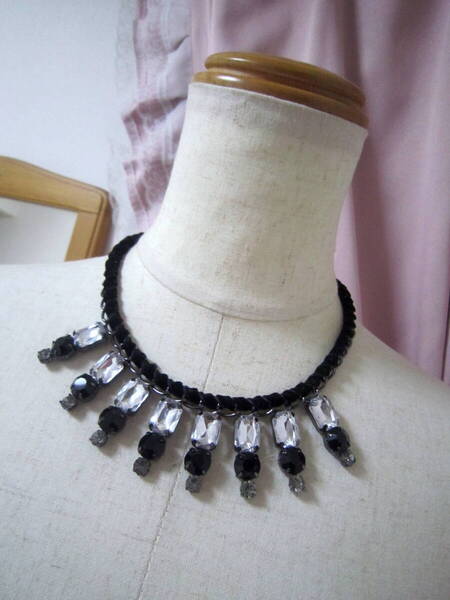 【美品】SLY ビジューネックレス チョーカー*ブラック×クリア*41~46cm*