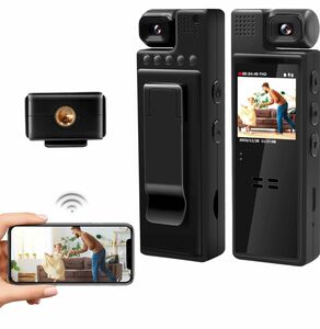 クリップ型 ウェアラブルカメラ Wifi 防犯カメラ 液晶画面付き 小型カメラ