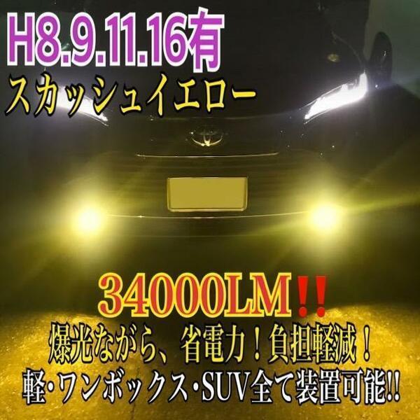 新登場34000LMフォグランLED外車対応スカッシュイエローH11s