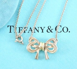 Tiffany & Co. ティファニー リボン ネックレス スターリングシルバー925 銀 K18 750 ゴールド 金 5.3g 保存袋付き 4420