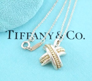 Tiffany & Co ティファニー シグネチャー X ネックレス スターリングシルバー925 K18 750 ゴールド 金 4.8g 保存袋付き 4498