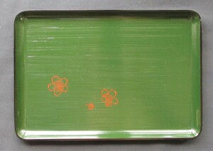 未使用(？)中古品 ● 小型トレー　お盆　名刺盆　サイズ：23.5×16.3cm　高さ：1cm　表面:深い緑色　裏面:黒色