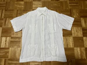 【送料520円】La Habana キューバシャツ　白　リネン100%　サイズXL　古着