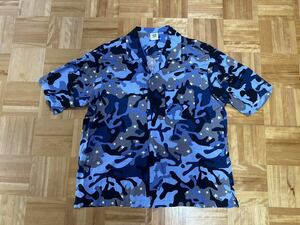 【送料185円】GU SOPH コラボ　オープンカラーシャツ　迷彩　ブルー　Lサイズ