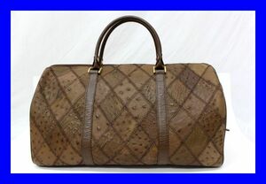 * genuine article finest quality goods Mini Boston bag Ostrich × car f patchwork leather leather tea Brown handbag traveling bag bag bag Z2215
