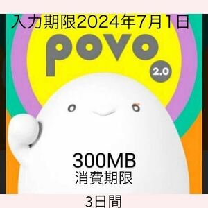  povo2.0プロモコード300MB 入力期限2024年7月 1日 消費期限3日間