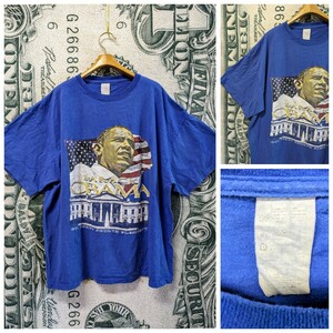 00s ビンテージ BARACK OBAMA オバマ大統領 プリント Tシャツ 2000年代■サイズ表記XL USA製 BLUE 著名人 歴代プレジデント アメカジ 古着 