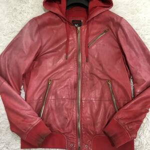 rare DIESEL diesel leather Zip up Parker sheepskin sheep leather Rider's leather jacket red red men's f-ti-L