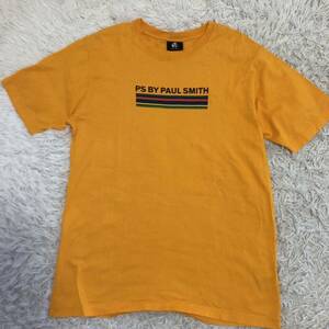  美品 ピーエスポールスミス PS Paul Smith Tシャツ 半袖 ロゴ プリント オレンジ コットン L サイズ メンズ マルチストライプ