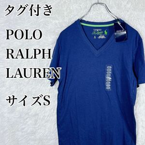 [ с биркой ] не использовался товар Polo Ralph Lauren POLO RALPH LAUREN короткий рукав футболка cut and sewn темно-синий серия V шея размер S лето American Casual 