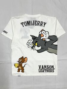 VANSON×TOM and JERRY トムとジェリー バンソン コラボ 刺繍 TEE 半袖Tシャツ TJV-2124 オフホワイト Lサイズ