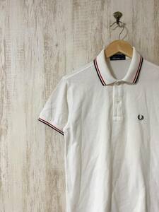 523☆【ワンポイントロゴ 渕ラインポロシャツ】FRED PERRY フレッドペリー 白 M