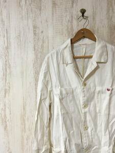 529*[linen jacket flax 100%]Papas Papas eggshell white M summer jacket 