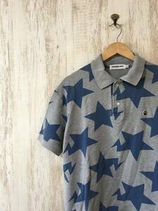 548*[ star pattern polo-shirt ]A BATHING APE Ape blue gray L