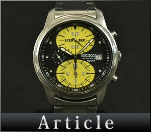 178370◆動作確認済 SEIKO セイコー クロノグラフ 腕時計 クォーツ デイト 7T92-0BM0 SS イエロー ブラック シルバー メンズ/ D