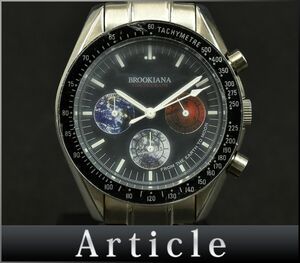 H0593◇ 動作確認済 BROOKIANA ブルッキアーナ メンズウォッチ 腕時計 クロノグラフ クォーツ BA-1613 SS ブラック シルバー/ D