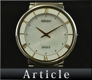 178082◆動作確認済 SEIKO セイコー ドルチェ 腕時計 クォーツ ラウンド 4J40-0AD0 シェル文字盤 SS ホワイト シルバー メンズ/ D