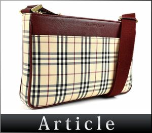 178529* BURBERRY Burberry check pattern shoulder bag diagonal .. canvas leather leather beige red lady's / B