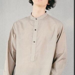 LIDNM リドム マオカラーチェックシャツ プルオーバーシャツ 長袖シャツ バンドカラー