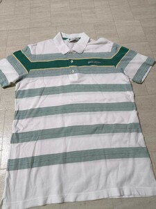  size :L beautiful goods made in Japan black&white( black and white ) border polo-shirt with short sleeves 