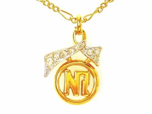 ニナリッチ　NINA　RICCI　NRロゴ　フィガロチェーン　ラインストーン　ネックレス　ゴールドカラー　YAS-9803