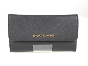 美品　マイケルコース　MICHAEL KORS　レザー　小銭入れ付　三つ折り　長財布　ブラック　YS-481