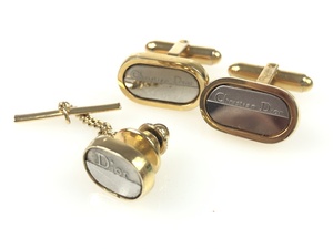 Christian * Dior Christian Dior tie tack cuffs set silver color × Gold color YMA-719