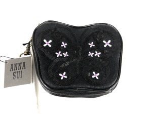  unused Anna Sui ANNA SUI spangled embroidery belt attaching pouch black / purple cosme pouch bag-in-bag organizer YS-268