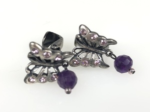  Anna Sui ANNA SUI butterfly earrings silver color × purple × rhinestone YAS-2789