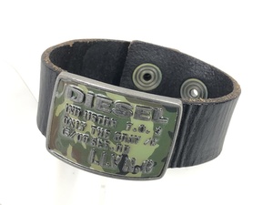 ディーゼル　DIESEL　ベルトバックル風　レザー　バングル　ブレスレット　幅3cm　ブラック　YAS-4068