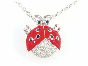 スワロフスキー　SWAROVSKI　てんとう虫　ladybug　パヴェ　チェーン　ネックレス　レッド×シルバーカラー　YAS-10157